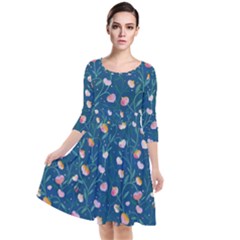 Unusual Flowers Quarter Sleeve Waist Band Dress by SychEva