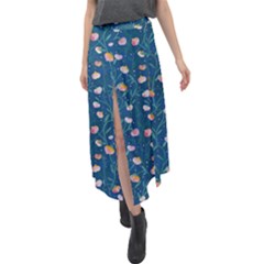 Unusual Flowers Velour Split Maxi Skirt by SychEva