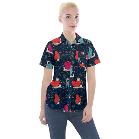 Romantic Snails Women s Short Sleeve Pocket Shirt by SychEva