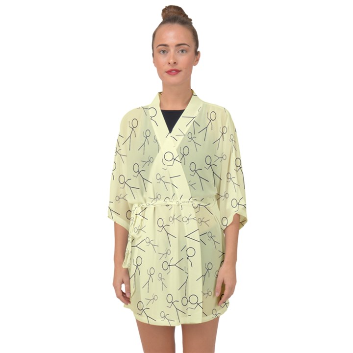 Little men in yellow Half Sleeve Chiffon Kimono