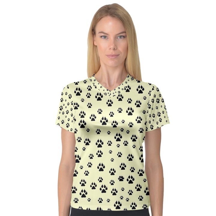 Pattern Silhoutte Paw On Yellow V-Neck Sport Mesh Tee