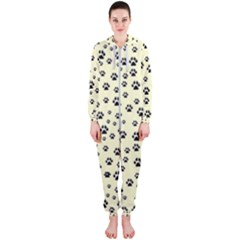 Pattern Silhoutte Paw On Yellow Hooded Jumpsuit (ladies) 