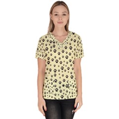 Pattern Silhoutte Paw On Yellow Women s V-neck Scrub Top by JustToWear