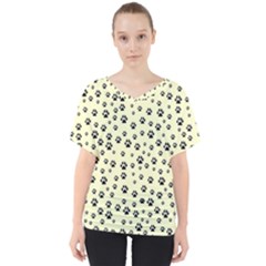 Pattern Silhoutte Paw On Yellow V-neck Dolman Drape Top by JustToWear