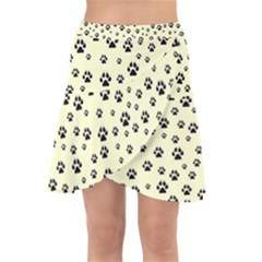 Pattern Silhoutte Paw On Yellow Wrap Front Skirt by JustToWear