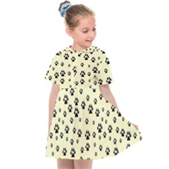 Pattern Silhoutte Paw On Yellow Kids  Sailor Dress by JustToWear