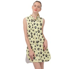 Pattern Silhoutte Paw On Yellow Sleeveless Shirt Dress by JustToWear