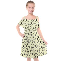 Pattern Silhoutte Paw On Yellow Kids  Cut Out Shoulders Chiffon Dress by JustToWear