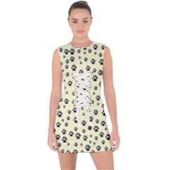 Pattern Silhoutte Paw On Yellow Lace Up Front Bodycon Dress by JustToWear