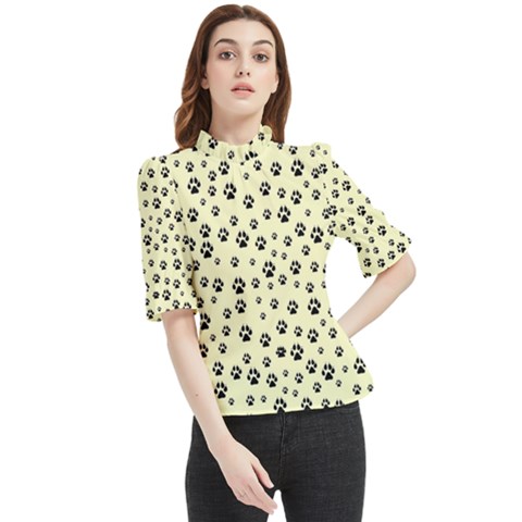 Pattern Silhoutte Paw On Yellow Frill Neck Blouse by JustToWear