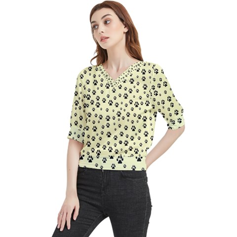 Pattern Silhoutte Paw On Yellow Quarter Sleeve Blouse by JustToWear