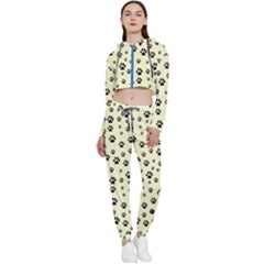 Pattern Silhoutte Paw On Yellow Cropped Zip Up Lounge Set by JustToWear