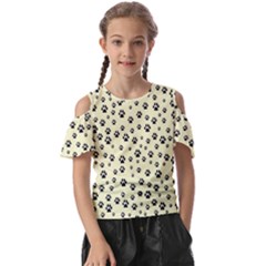 Pattern Silhoutte Paw On Yellow Kids  Butterfly Cutout Tee by JustToWear