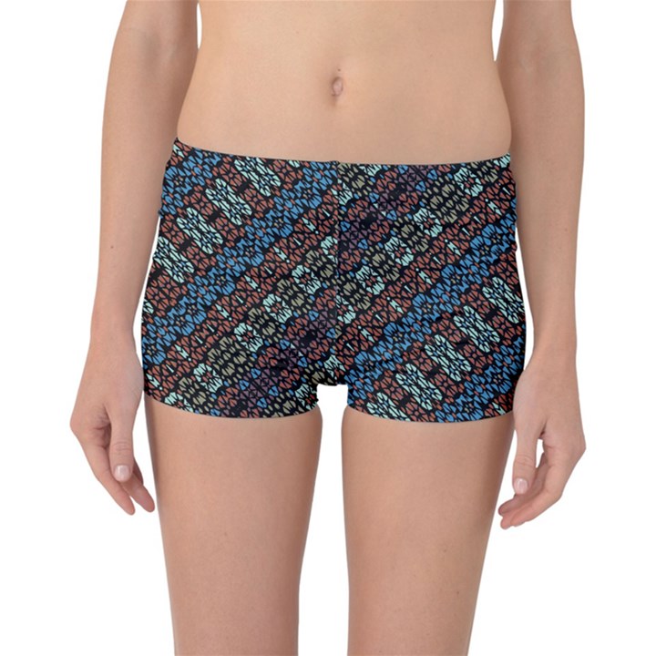 Multicolored Mosaic Print Pattern Reversible Boyleg Bikini Bottoms