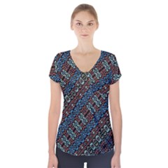 Multicolored Mosaic Print Pattern Short Sleeve Front Detail Top by dflcprintsclothing