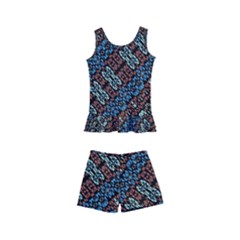 Multicolored Mosaic Print Pattern Kids  Boyleg Swimsuit