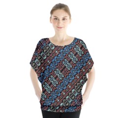 Multicolored Mosaic Print Pattern Batwing Chiffon Blouse