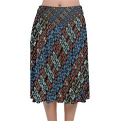 Multicolored Mosaic Print Pattern Velvet Flared Midi Skirt by dflcprintsclothing