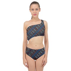 Multicolored Mosaic Print Pattern Spliced Up Two Piece Swimsuit