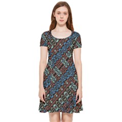 Multicolored Mosaic Print Pattern Inside Out Cap Sleeve Dress