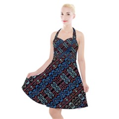 Multicolored Mosaic Print Pattern Halter Party Swing Dress 