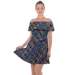 Multicolored Mosaic Print Pattern Off Shoulder Velour Dress by dflcprintsclothing