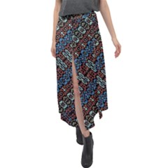 Multicolored Mosaic Print Pattern Velour Split Maxi Skirt by dflcprintsclothing