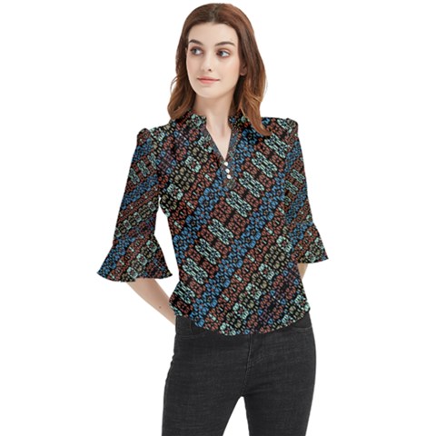 Multicolored Mosaic Print Pattern Loose Horn Sleeve Chiffon Blouse by dflcprintsclothing