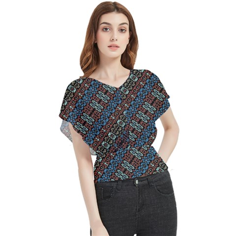 Multicolored Mosaic Print Pattern Butterfly Chiffon Blouse by dflcprintsclothing