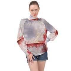 Golden Gate Bridge High Neck Long Sleeve Chiffon Top by goljakoff