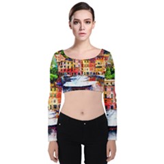 Pier Velvet Long Sleeve Crop Top by goljakoff