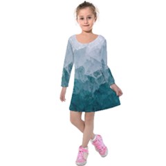 Green Blue Sea Kids  Long Sleeve Velvet Dress by goljakoff