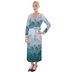 Green Blue Sea Velvet Maxi Wrap Dress by goljakoff