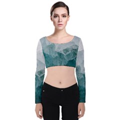 Green Blue Sea Velvet Long Sleeve Crop Top by goljakoff