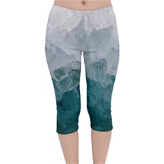 Green Blue Sea Velvet Capri Leggings  by goljakoff