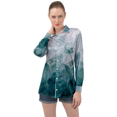 Green Blue Sea Long Sleeve Satin Shirt by goljakoff