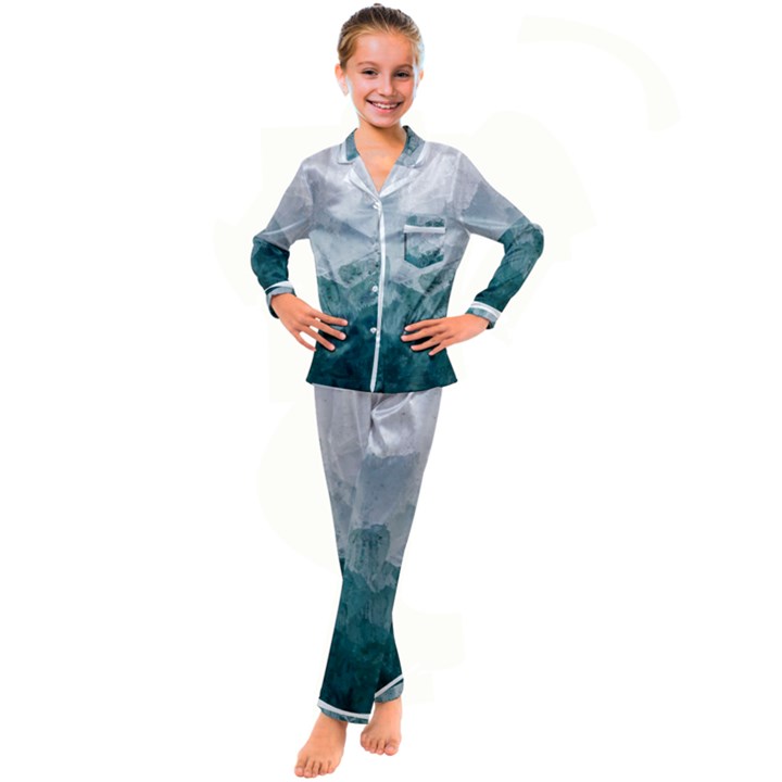 Green blue sea Kid s Satin Long Sleeve Pajamas Set