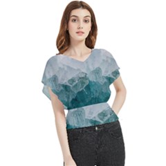 Green Blue Sea Butterfly Chiffon Blouse