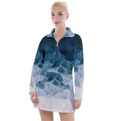 Blue Sea Waves Women s Long Sleeve Casual Dress by goljakoff