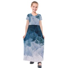 Blue Sea Waves Kids  Short Sleeve Maxi Dress by goljakoff