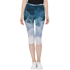 Blue Sea Waves Inside Out Lightweight Velour Capri Leggings  by goljakoff