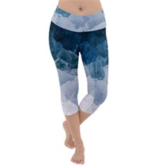 Blue Sea Waves Lightweight Velour Capri Yoga Leggings by goljakoff