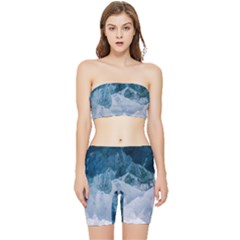 Blue Sea Waves Stretch Shorts And Tube Top Set