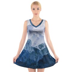 Blue ice mountain V-Neck Sleeveless Dress