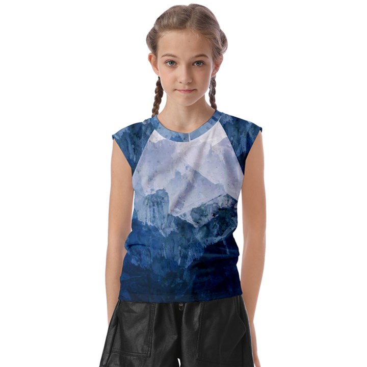 Blue ice mountain Kids  Raglan Cap Sleeve Tee