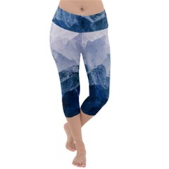 Blue Ice Mountain Lightweight Velour Capri Yoga Leggings by goljakoff