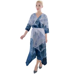 Blue ice mountain Quarter Sleeve Wrap Front Maxi Dress