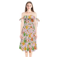 Leafs Shoulder Tie Bardot Midi Dress