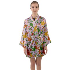 Leafs Long Sleeve Satin Kimono