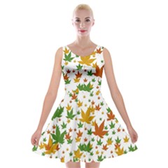 Leafs On White Velvet Skater Dress